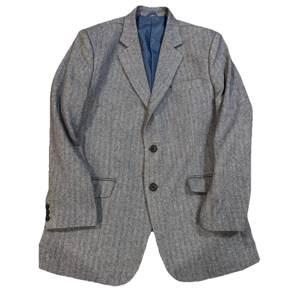 Herringbone navy Wool Silk Suit Jacket 42‎ inch chest by A Dong Silk Tailoring